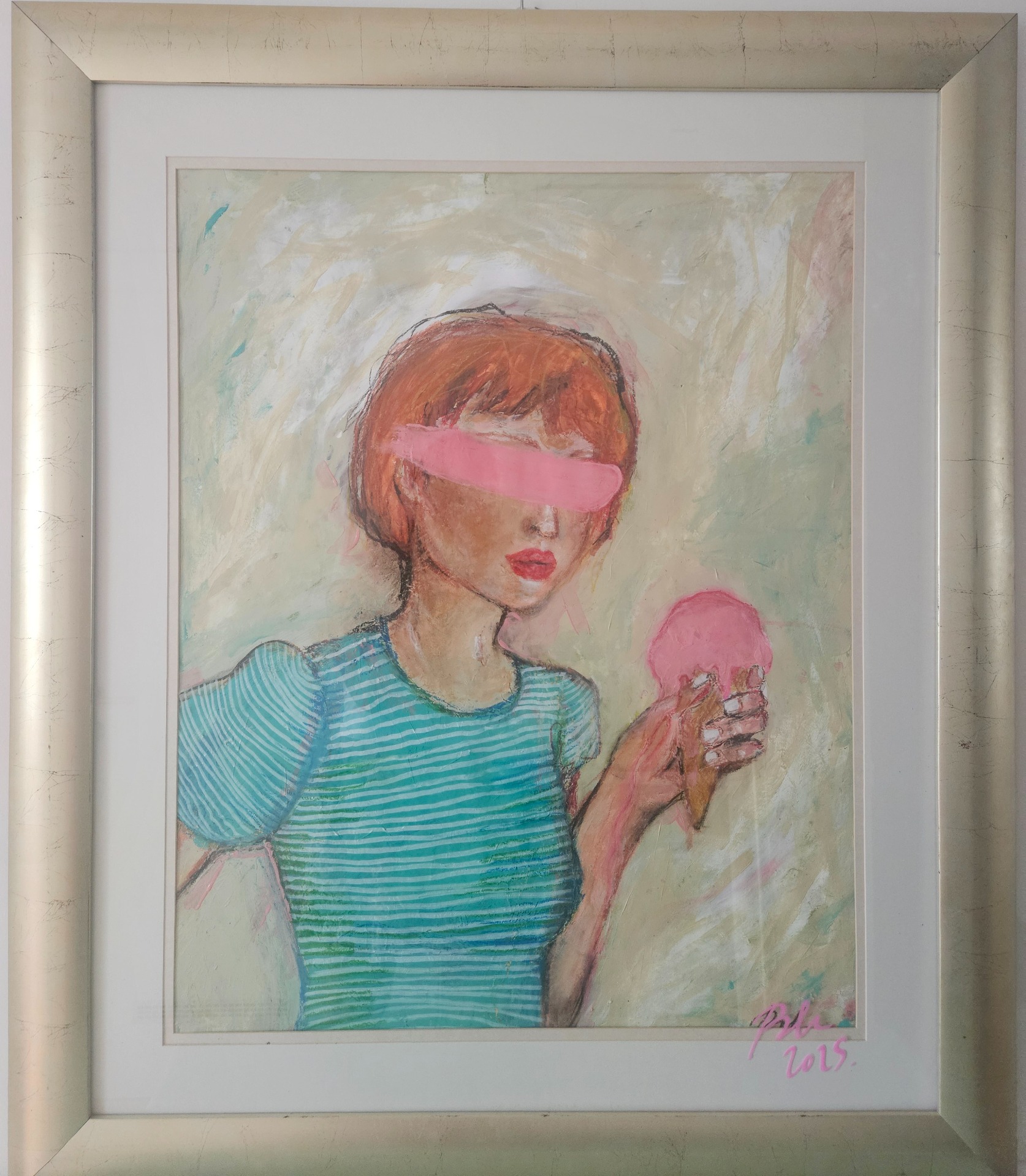 "Some Like it HOT", acrylic on cardboard, 80x95 cm, 2025. (framed with glass)